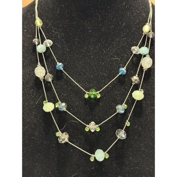 multi strand  silver tone beaded necklace 17-20” - Picture 2 of 6